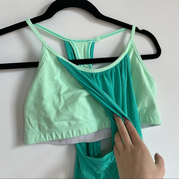 Lululemon Athletica Mint and Teal Built in Sports Bra Racerback Tank Top Active - Picture 5 of 10